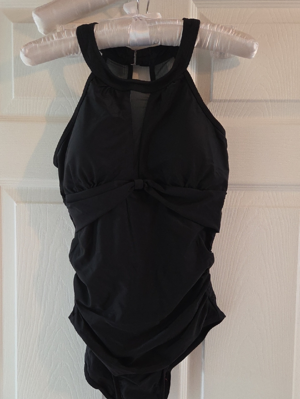 Black High Neck Twist Front One-Piece Swimsuit